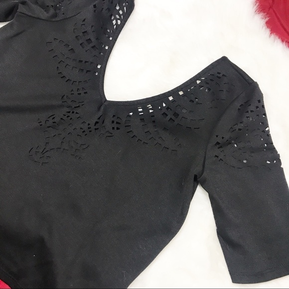 Kimchi Blue Laser Cut Black Crop Top - Picture 4 of 6